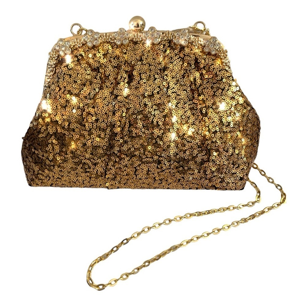 Gold Clutch Purse for Evening Dress Wedding Bridal Glitter Sequin Crossbody bag